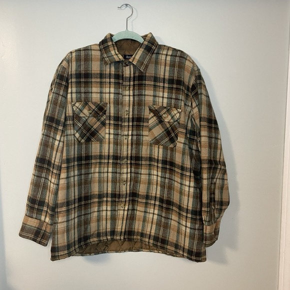 Arrow Sportswear Shacket Mens XL Brown Plaid Lined Quilted Wool - Picture 1 of 6